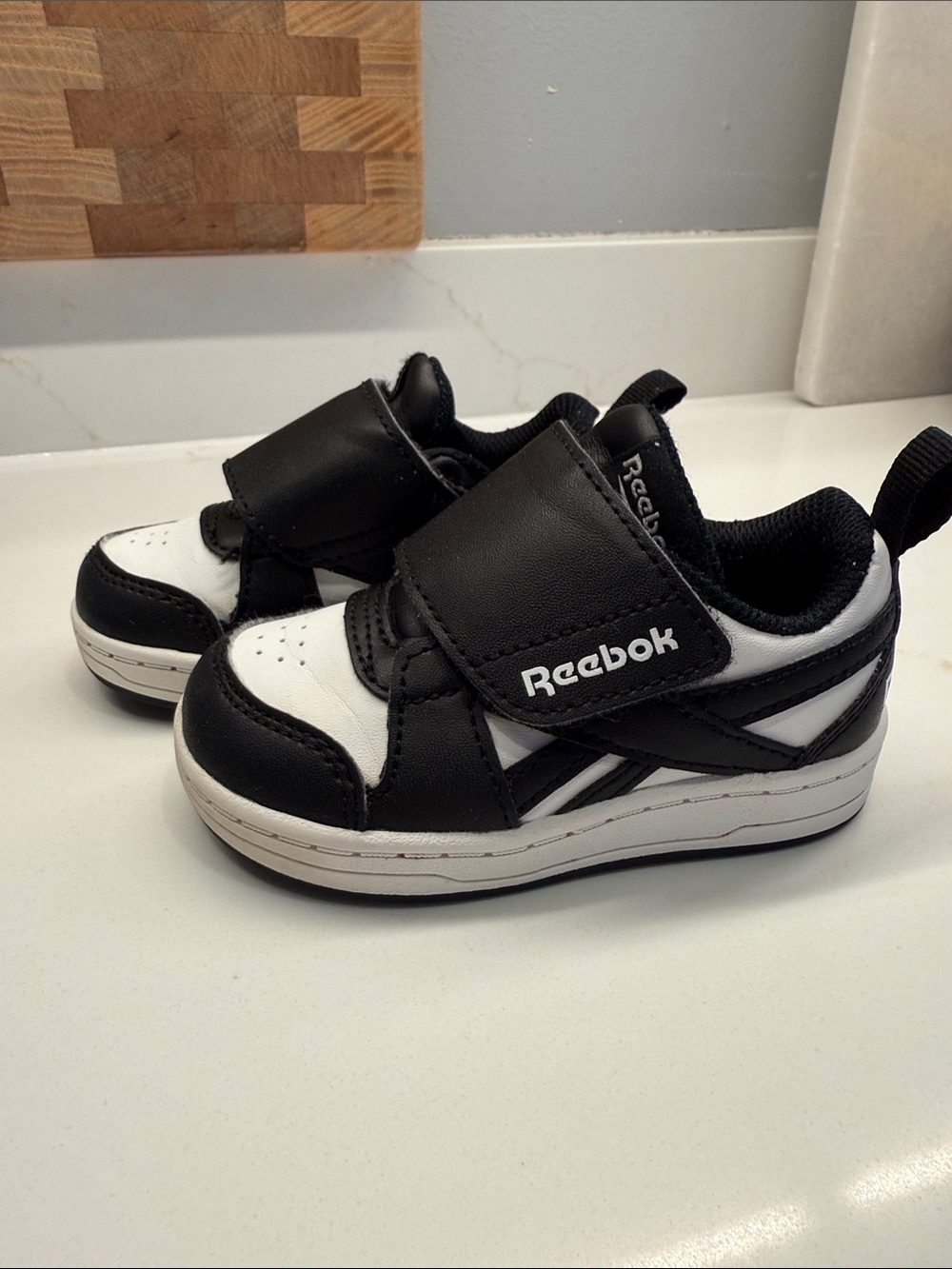 Reebok Royal Prime Snug Black and White Velcro Sneakers size 4